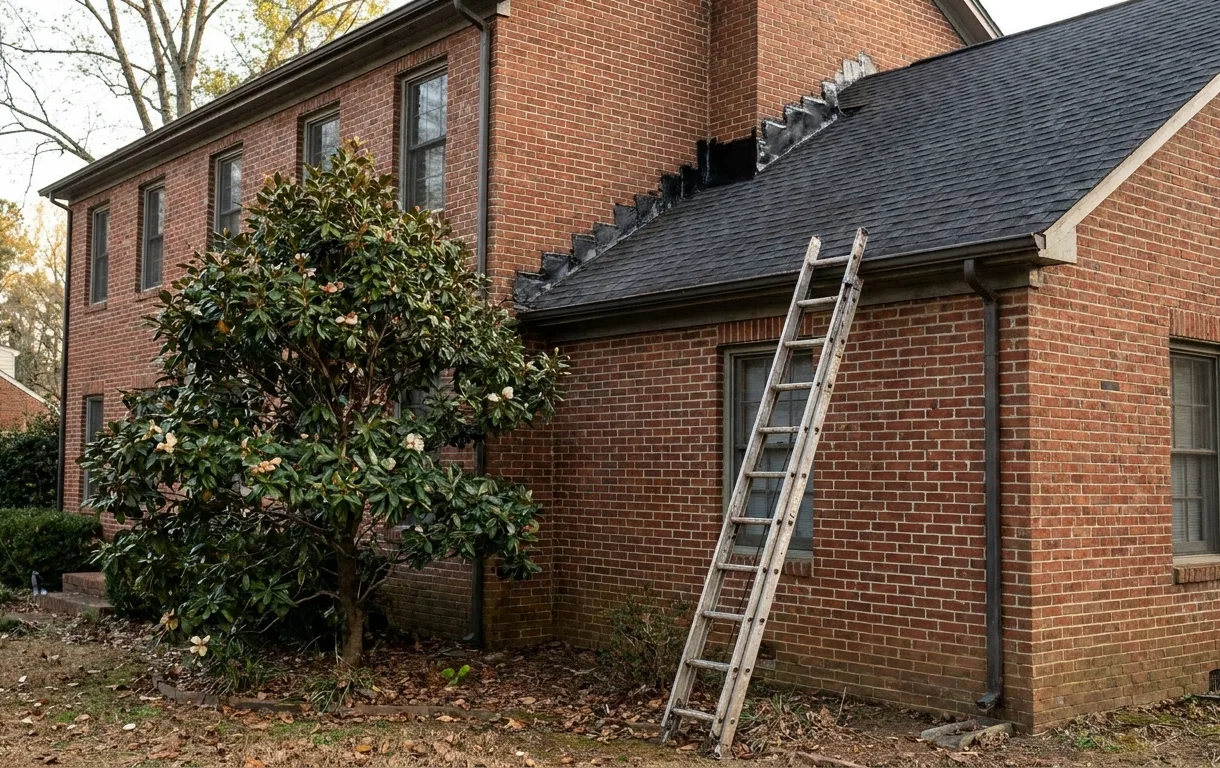 A brick colonial roof with a resealed chimney