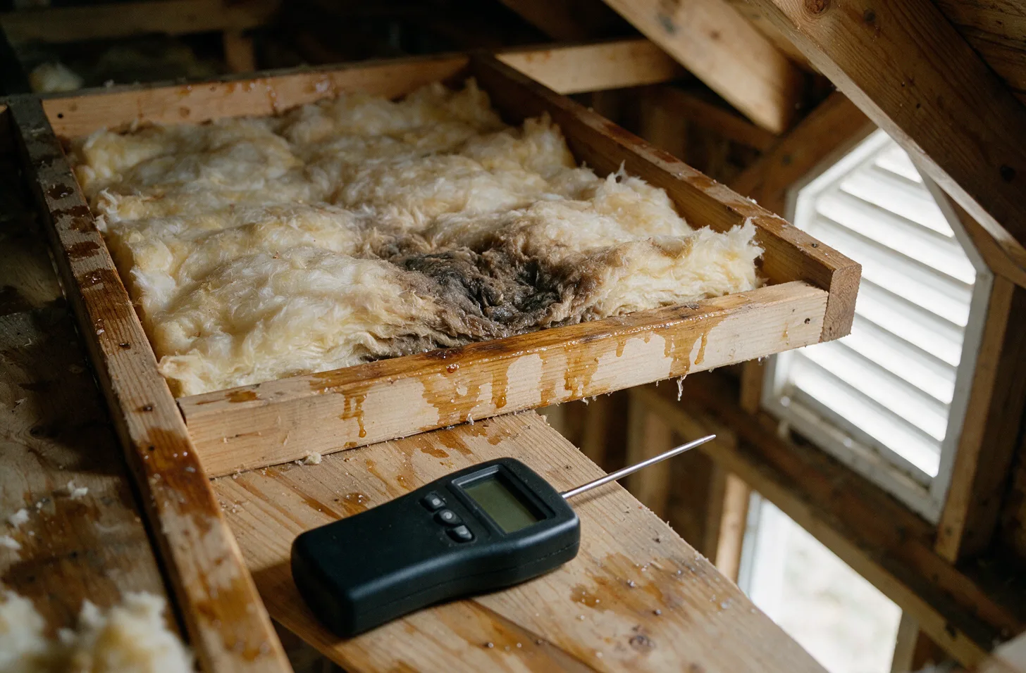 Wet insulation under a leak